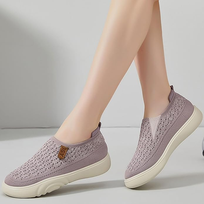 Women Sneakers Flat No Laces Sports Shoes Orthopedic Lightweight Breathable Woven Running Shoes Fashion Running Fitness Sneakers