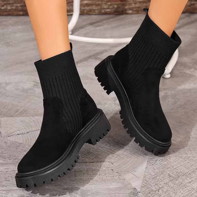 Women's Fashionable Elastic Comfortable British Style Slimming Boots With Patchwork Design