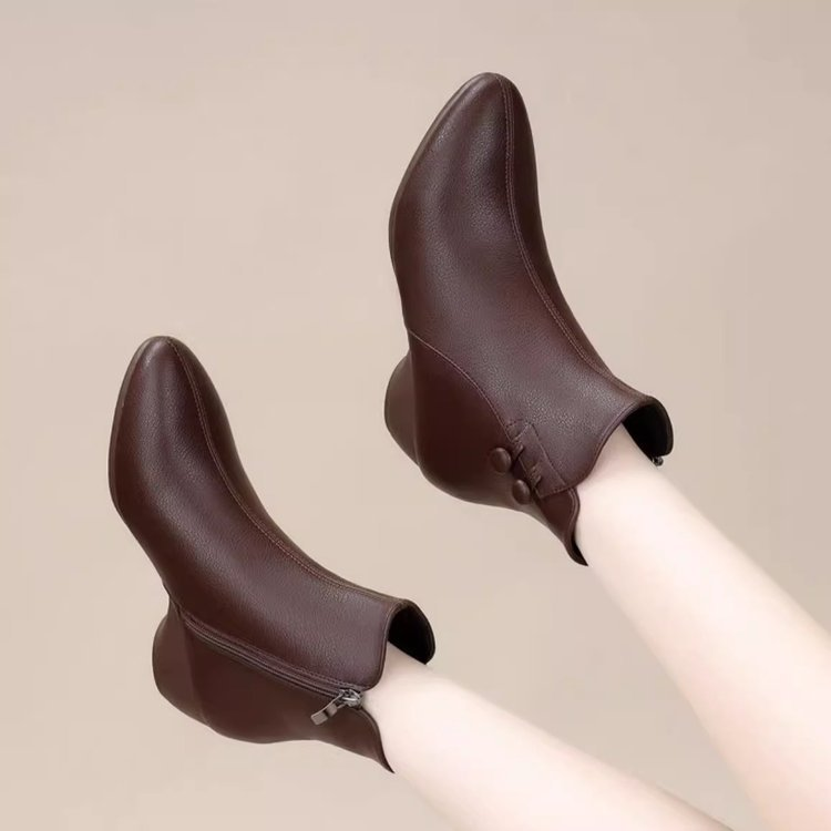 Women's Ankle Bootie Wedge Low Heel Side Zip Everyday  Booties Closed Round Toe Casua High Heelsl Boots