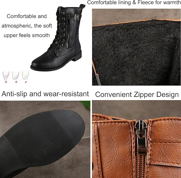 Boots for Women Fashion Low Chunky Heel Lace-up Short Boots Casual Zipper Pointed Toe Comfortable Ankle Boots