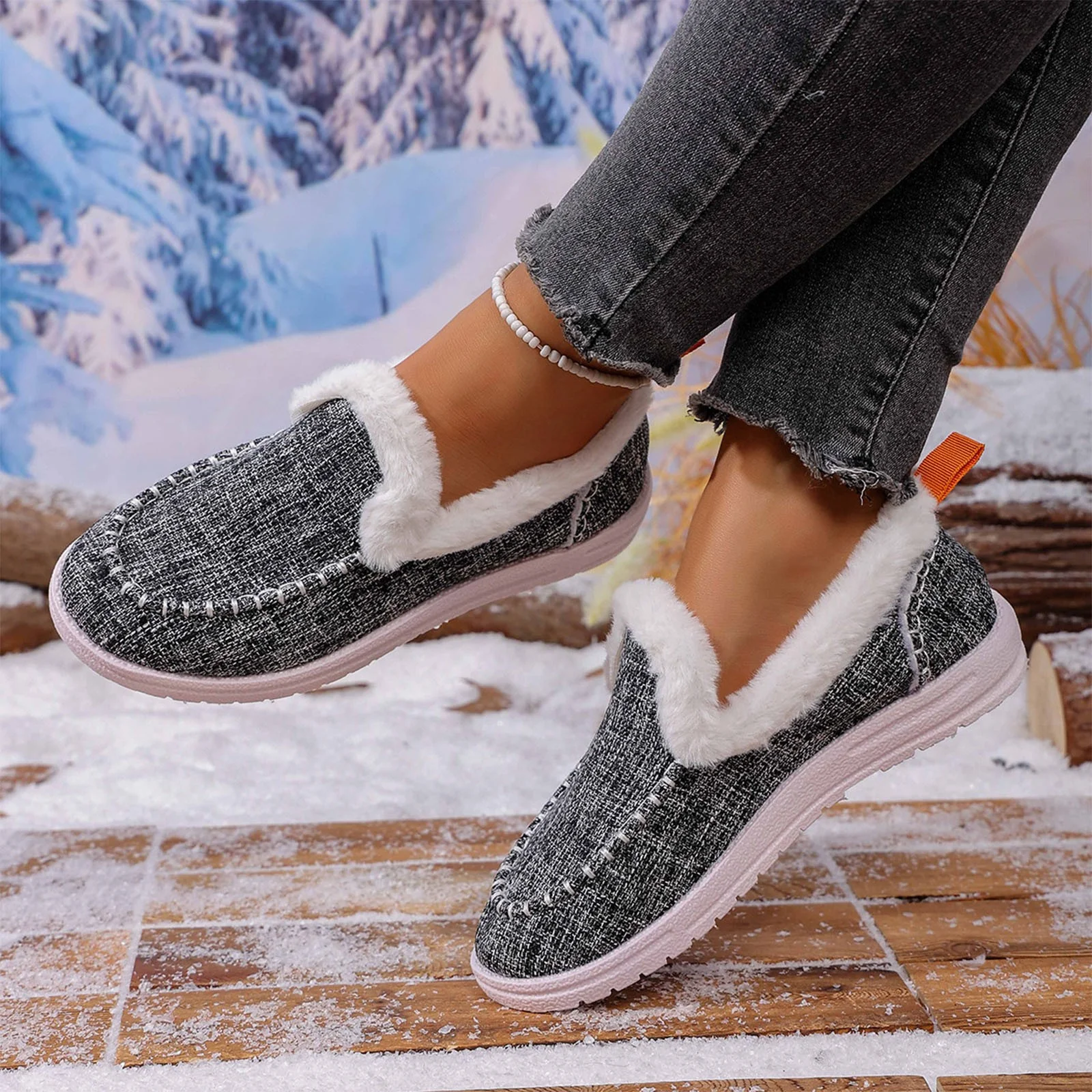 Loafer Slippers for Women Flat Heel Closed Toe Slip-on House Slides Women's Casual Indoor Outdoor Winter Warm Outerwear Plus Velvet Home Flat