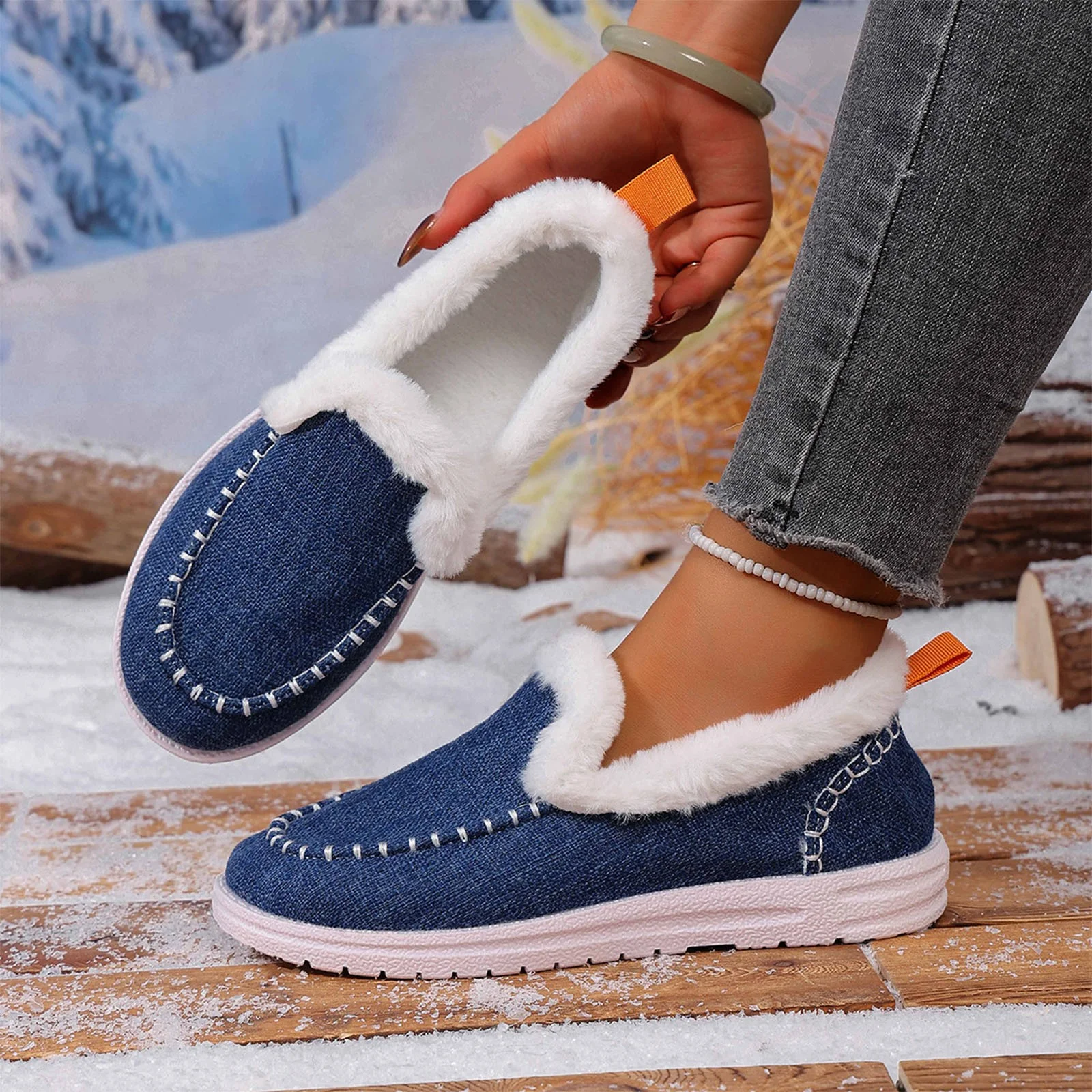 Loafer Slippers for Women Flat Heel Closed Toe Slip-on House Slides Women's Casual Indoor Outdoor Winter Warm Outerwear Plus Velvet Home Flat