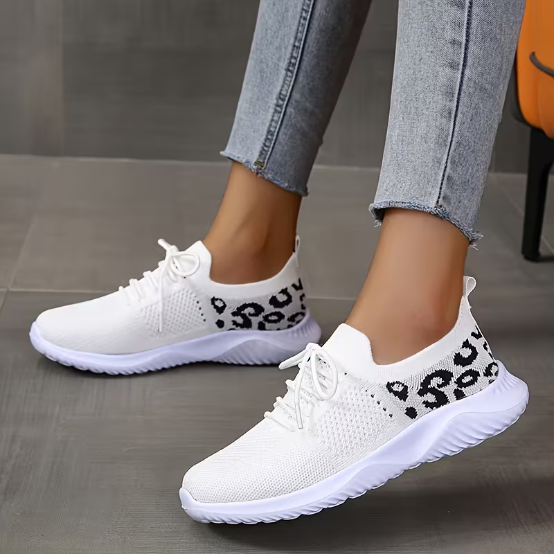 Women's Shoes Leopard Print Shoe Lace Up Fashion Anti Slip Sports Sneakers