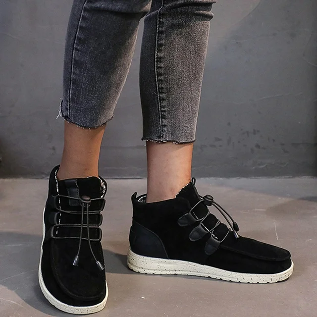 Womens Winter Boots Womens Booties And Ankle Boots Women'S Sport Shoes Lace-Up Wild Round Toe Retro Flock Solid Color Casual Sneakers