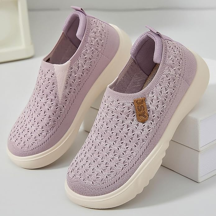 Women Sneakers Flat No Laces Sports Shoes Orthopedic Lightweight Breathable Woven Running Shoes Fashion Running Fitness Sneakers