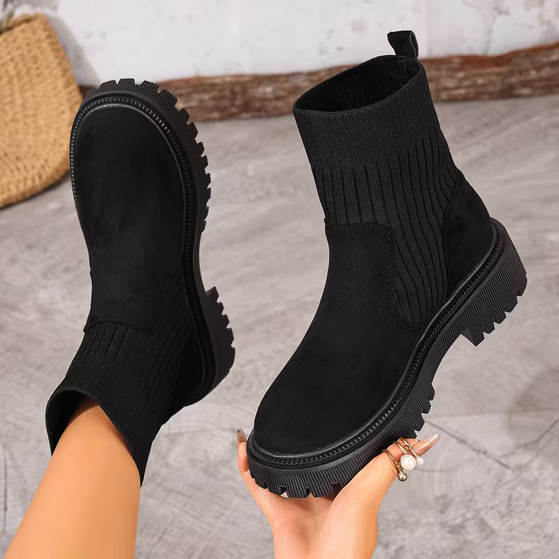 Women's Fashionable Elastic Comfortable British Style Slimming Boots With Patchwork Design