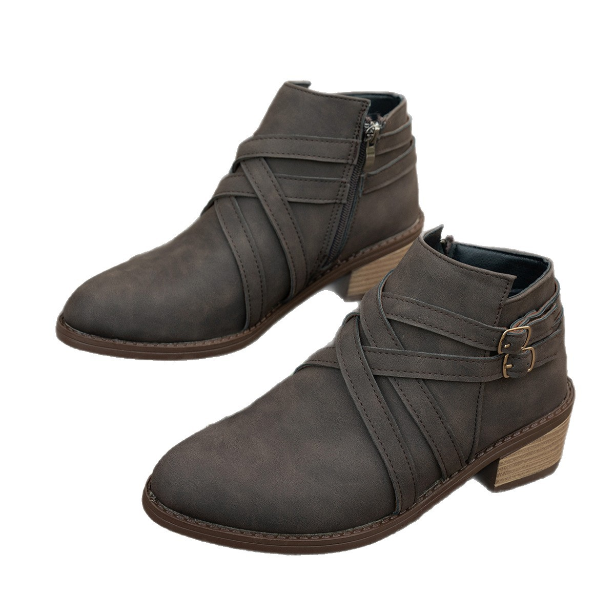 Ankle Boots for Women Dressy Suede Side Zipper Booties Chunky Heel Short Boots Mid Heel Round Toe Fashion Winter Boots