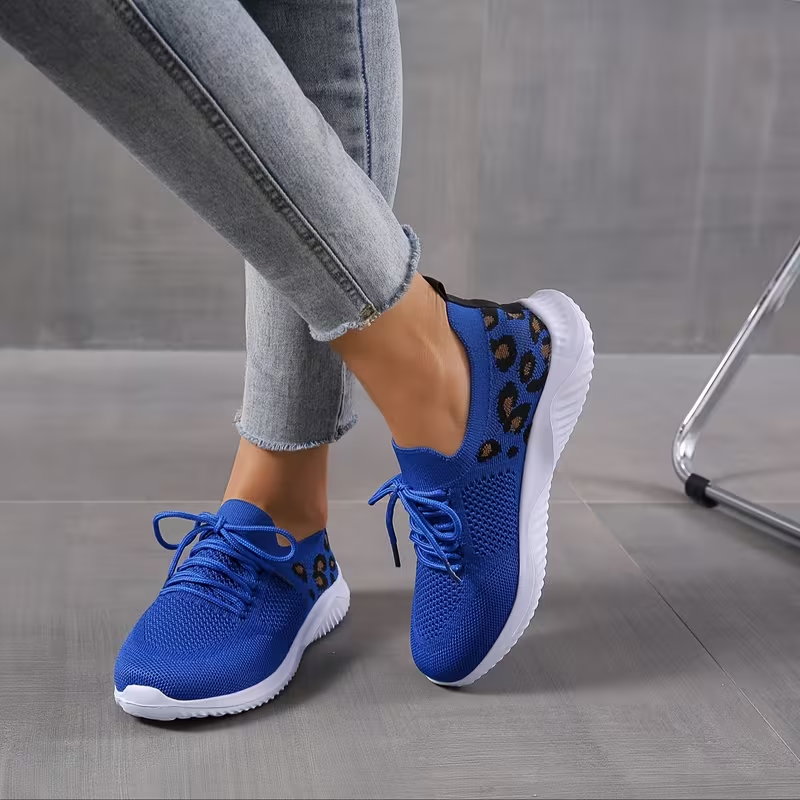 Women's Shoes Leopard Print Shoe Lace Up Fashion Anti Slip Sports Sneakers