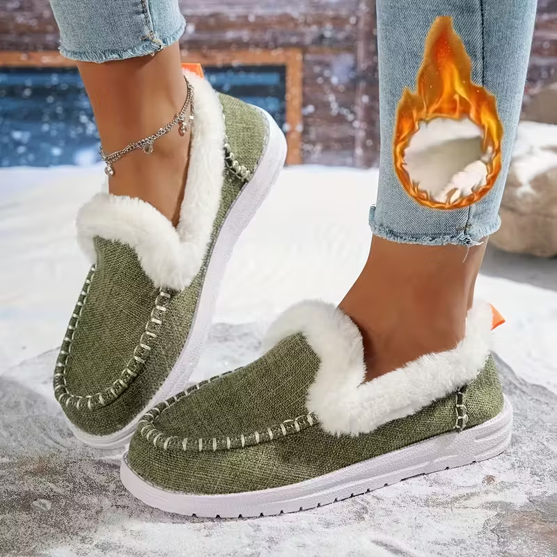 Loafer Slippers for Women Flat Heel Closed Toe Slip-on House Slides Women's Casual Indoor Outdoor Winter Warm Outerwear Plus Velvet Home Flat