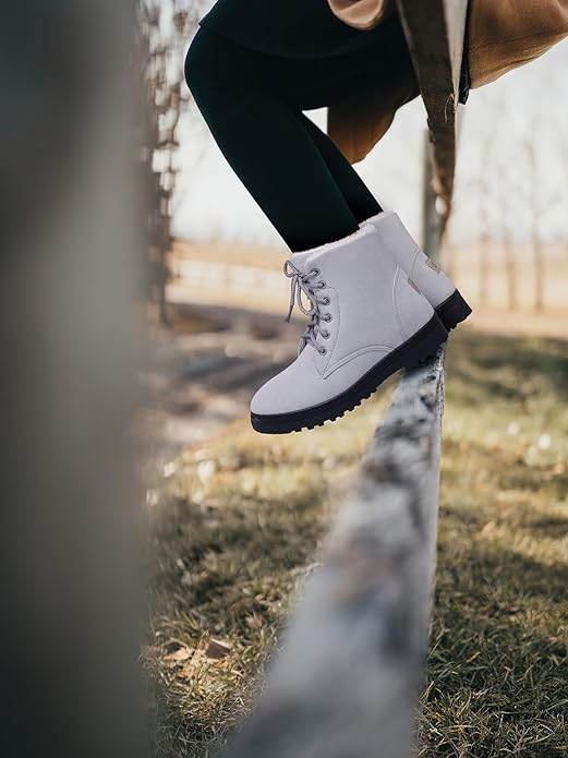 Women's Winter Snow Boots: Warm Fur-Lined Ankle Boots, Comfortable Suede Laced Ankle Boots, and Cute Flat Shoes