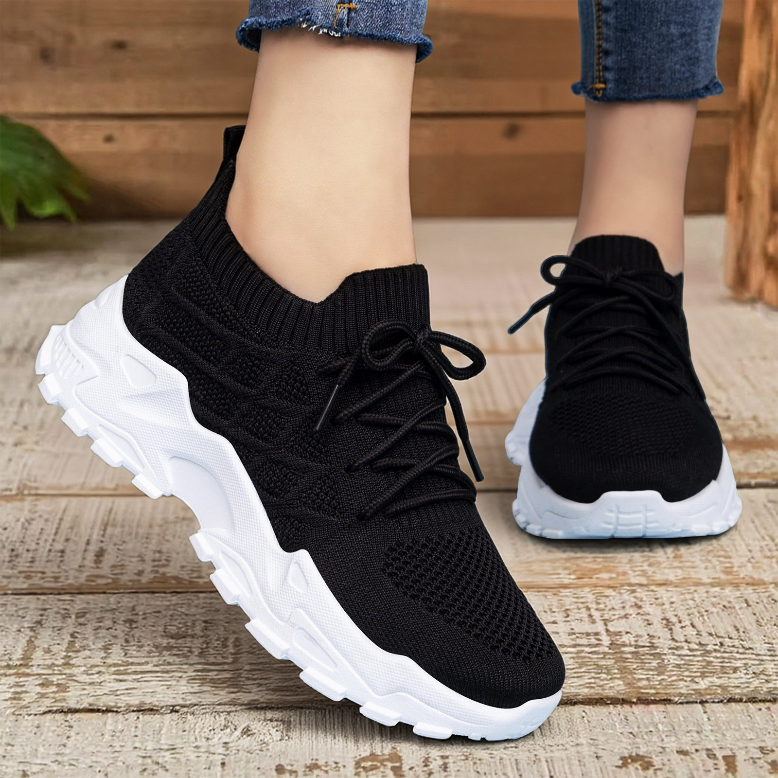 Fashion Solid Color Mesh Thick-Soled Sports Sneakers Breathable Mesh Platform Casual Running Shoes Comfortable Athletic Walking Running Footwear for Daily Wear