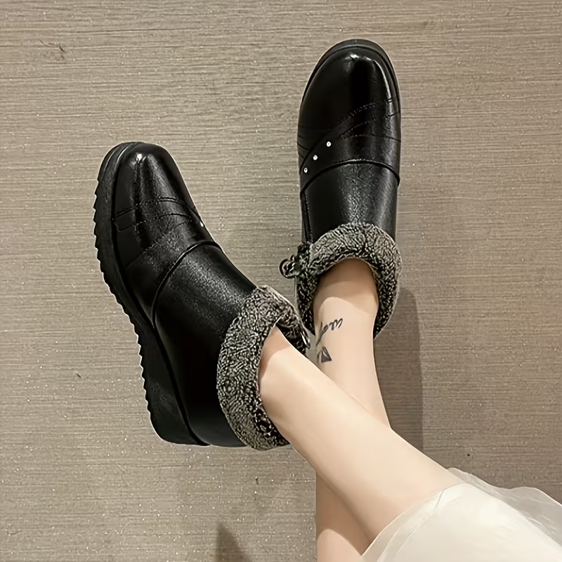 Fashion Women Keep Warm Plush Rhinestones Winter Snow Boots Flat Zipper Short Boots Round Toe Shoes Lady Winter Snow Boot