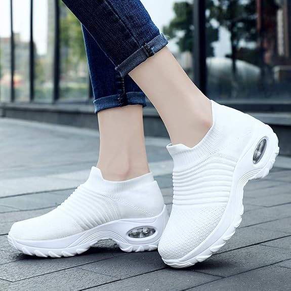 Womens Walking Shoes Sock Casual Ladies Fashion Sneakers Comfortable Slip On Air Cushion Platform Women's Footwear