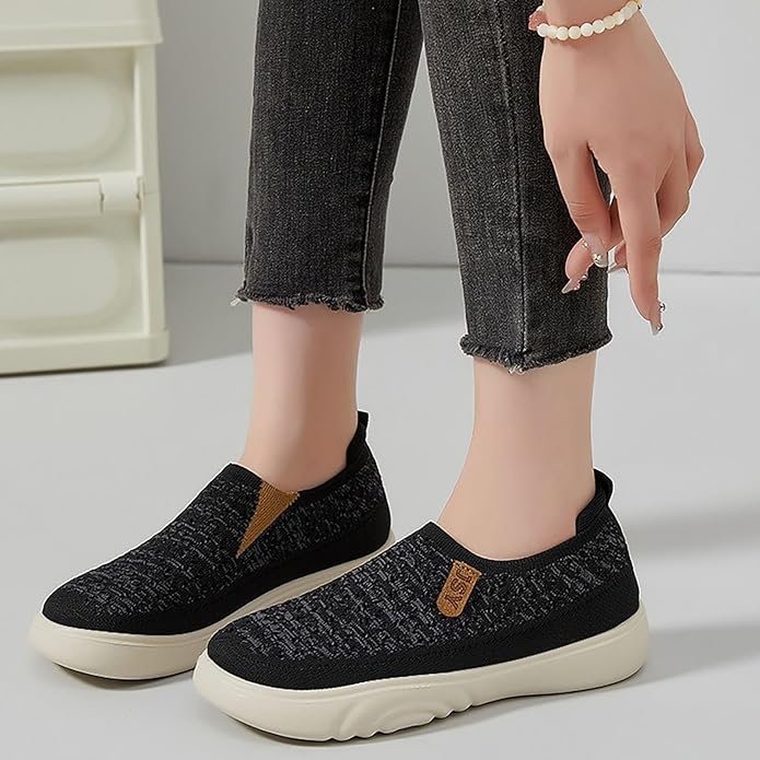 Women Sneakers Flat No Laces Sports Shoes Orthopedic Lightweight Breathable Woven Running Shoes Fashion Running Fitness Sneakers