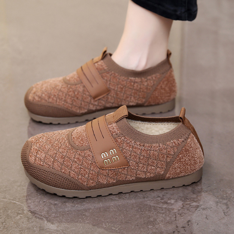 Women's Patchwork Plush Lined Slip On Flats Loafers Comfort Winter Warm Shoes