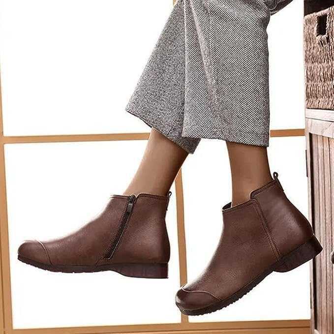 Women Retro Minimalist Leather Soft Flat Ankle  Chelsea Boots