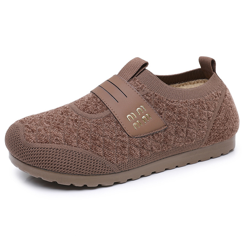 Women's Patchwork Plush Lined Slip On Flats Loafers Comfort Winter Warm Shoes