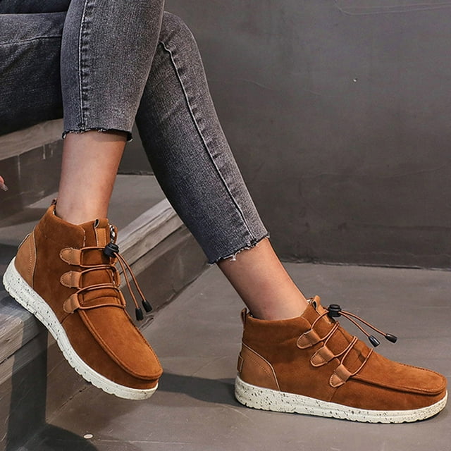 Qertyioot Retro Boots For Women,Vintage Women's Sport Shoes Lace-Up Round Toe Flock Solid Color Casual Sneakers