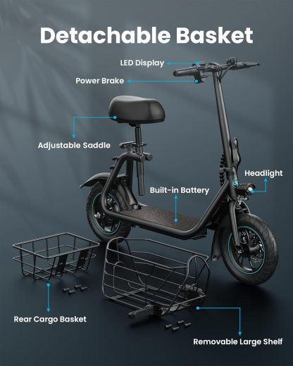 All-Rounder E-Scooter: Foldable with Seat & Large Basket for Commuting, Cargo & Pets