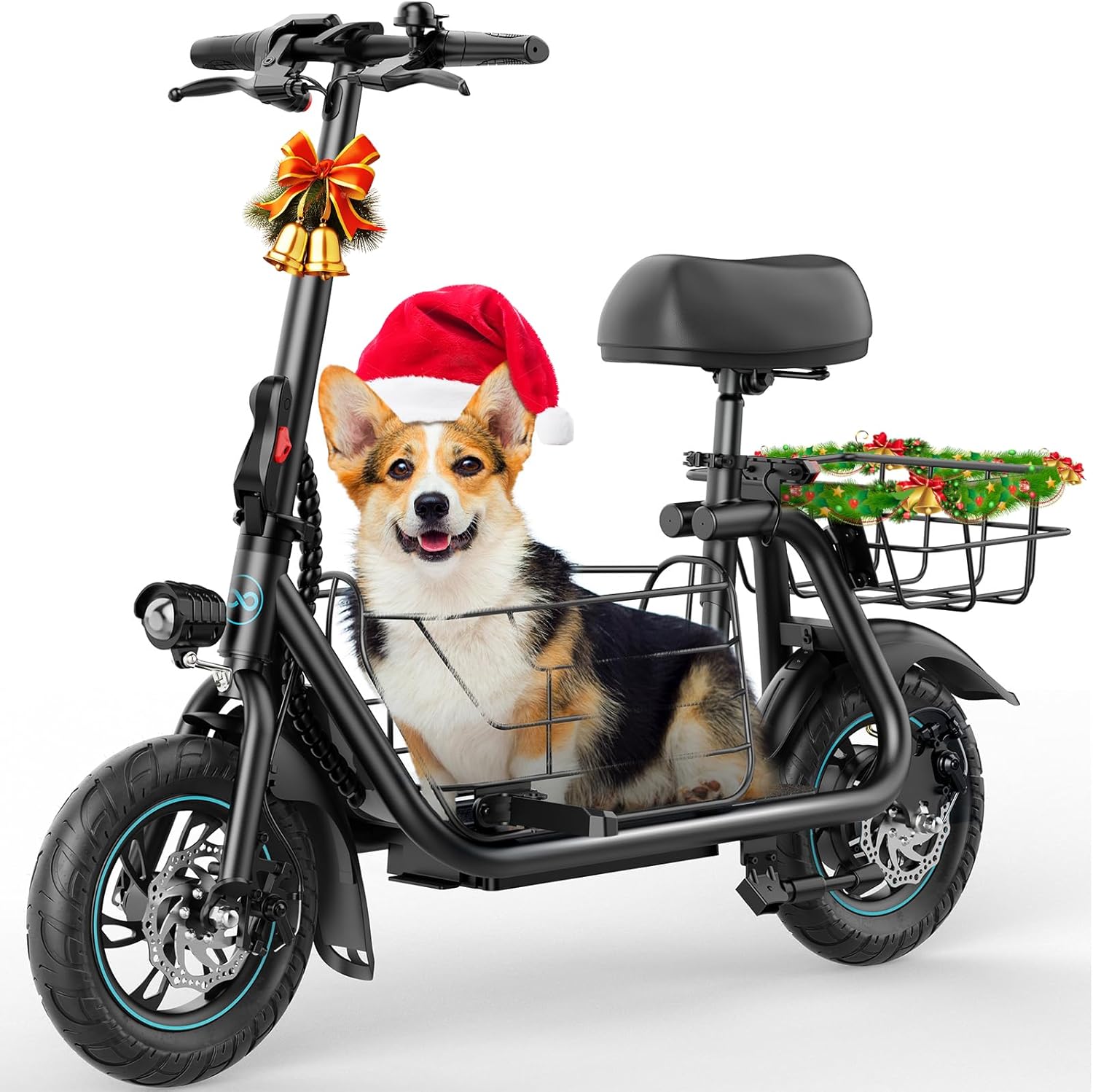 All-Rounder E-Scooter: Foldable with Seat & Large Basket for Commuting, Cargo & Pets