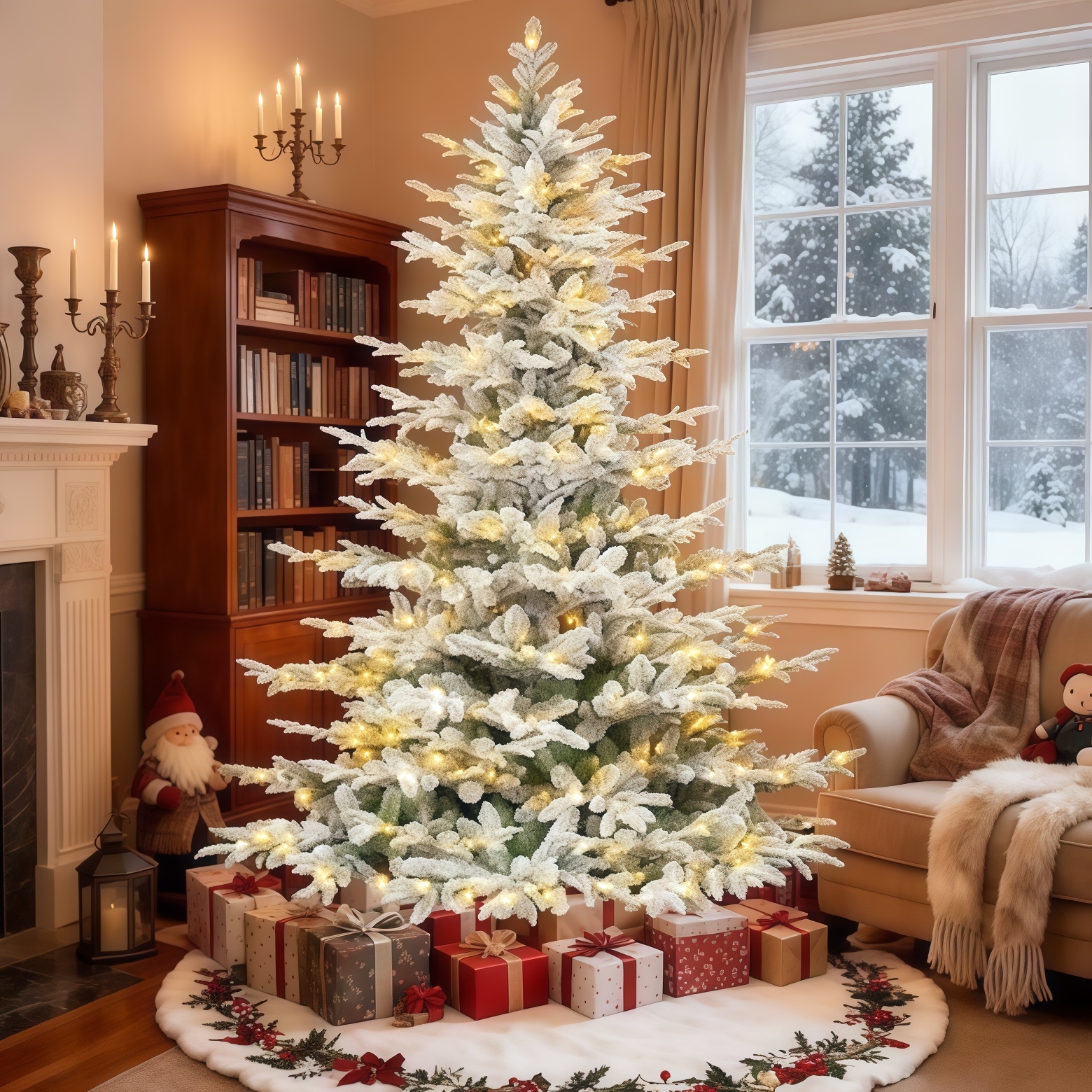 Christmas Express Delivery — Arrives in 7 Days  Hykolity 7.5 ft Snow Flocked Christmas Tree with 450 Warm White Lights