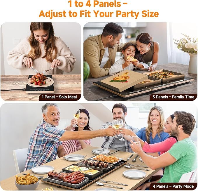 4-in-1 Electric Buffet Warming Tray, 33" x 15" Large Glass Surface Food Warmer with 10 Temperature Settings & Timer