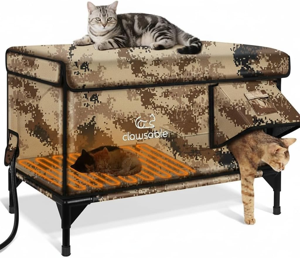 Heated Insulated Cat Shelter for Outdoors - 100% Waterproof, Safe Exit | Large Desert Camo【Overseas Clearance, Ends in 72 Hours】