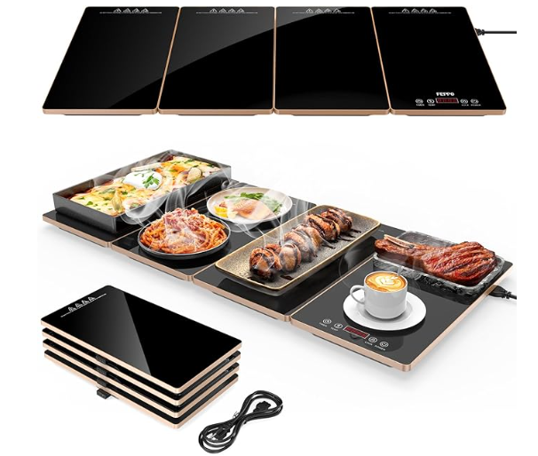 4-in-1 Electric Buffet Warming Tray, 33" x 15" Large Glass Surface Food Warmer with 10 Temperature Settings & Timer