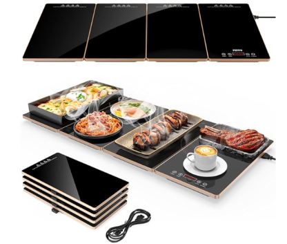 4-in-1 Electric Buffet Warming Tray, 33" x 15" Large Glass Surface Food Warmer with 10 Temperature Settings & Timer