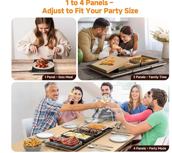 4-in-1 Electric Buffet Warming Tray, 33" x 15" Large Glass Surface Food Warmer with 10 Temperature Settings & Timer