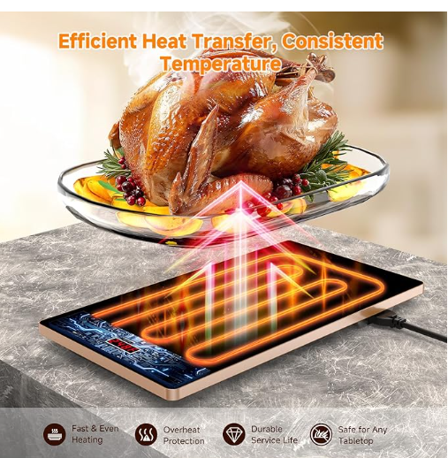 4-in-1 Electric Buffet Warming Tray, 33" x 15" Large Glass Surface Food Warmer with 10 Temperature Settings & Timer