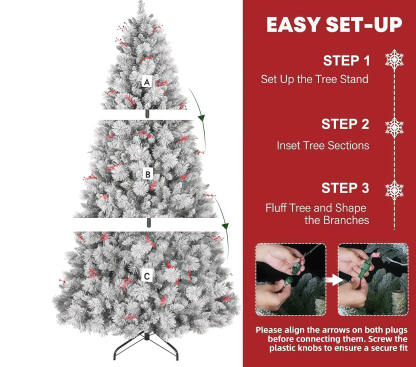 Christmas Express Delivery — Arrives in 7 Days  Hykolity 7.5 ft Snow Flocked Christmas Tree with 450 Warm White Lights