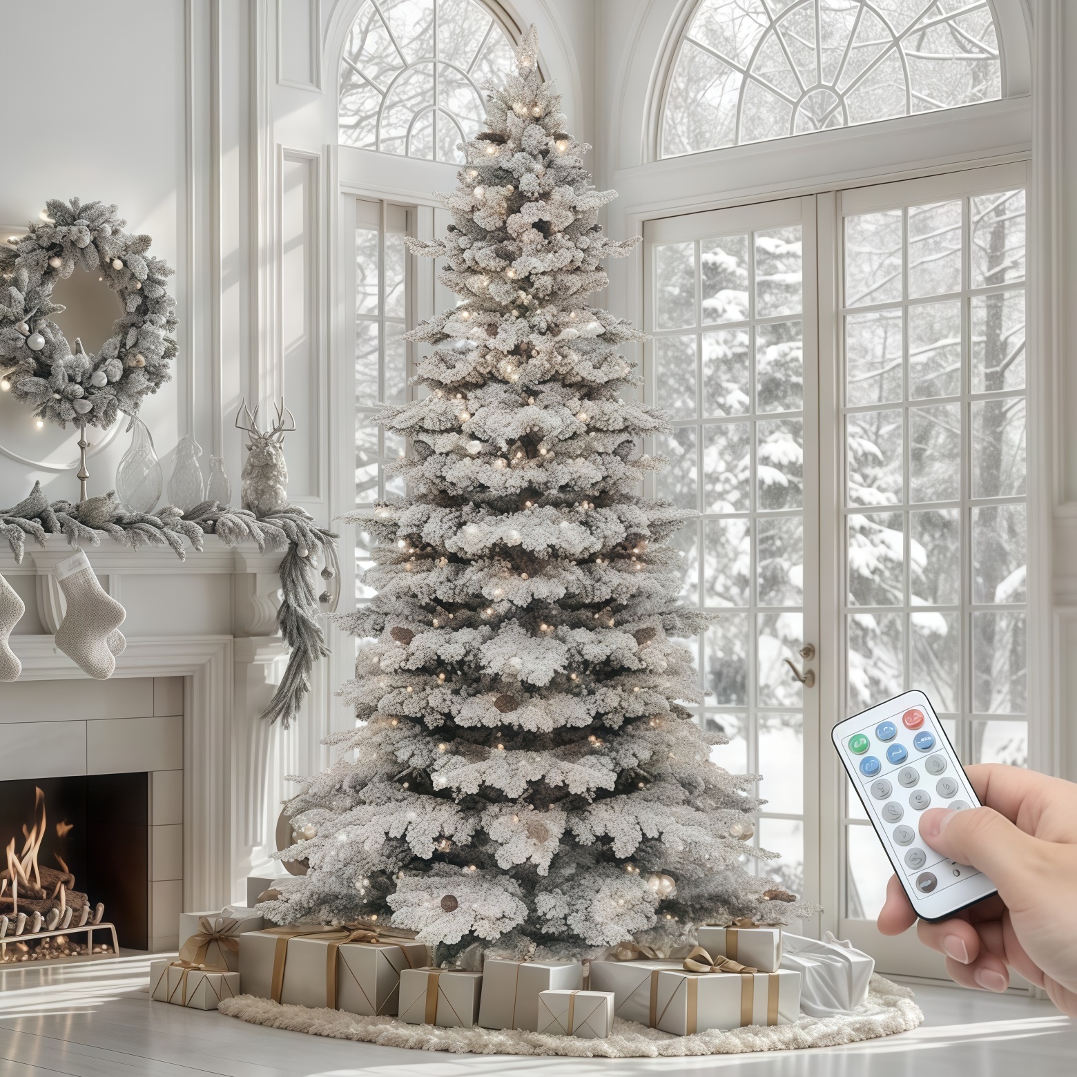 Christmas Express Delivery — Arrives in 7 Days  Hykolity 7.5 ft Snow Flocked Christmas Tree with 450 Warm White Lights