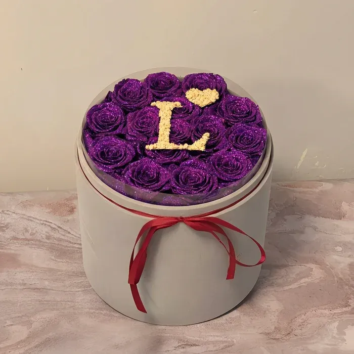 Glitter Rose Box With Initial Couple Gift