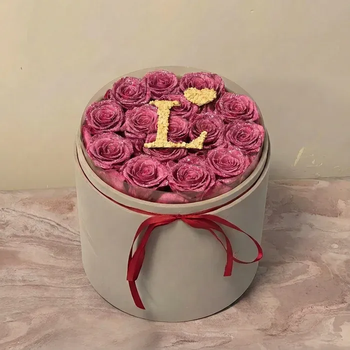 Glitter Rose Box With Initial Couple Gift