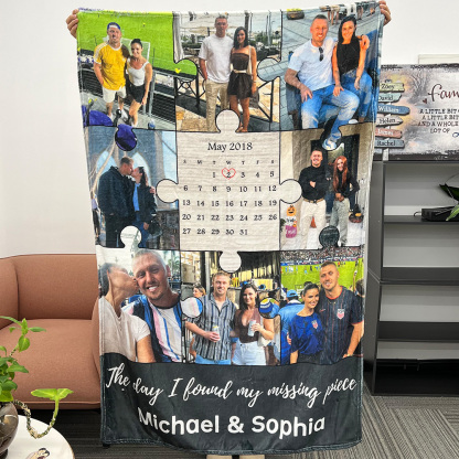 The Day I Found My Missing Piece Custom Couple Photos Blanket 🧩