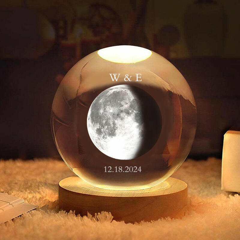 Personalized Moon Phase Crystal Ball Night Light Home Decor Couple Gift for Anniversary