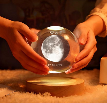 Personalized Moon Phase Crystal Ball Night Light Home Decor Couple Gift for Anniversary