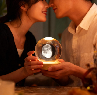 Personalized Moon Phase Crystal Ball Night Light Home Decor Couple Gift for Anniversary