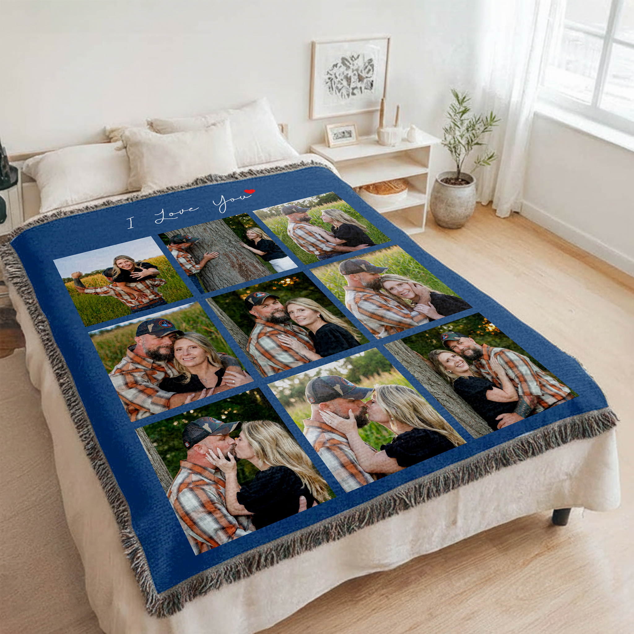 Custom Photo Tassel Blanket Gift For Couples Family