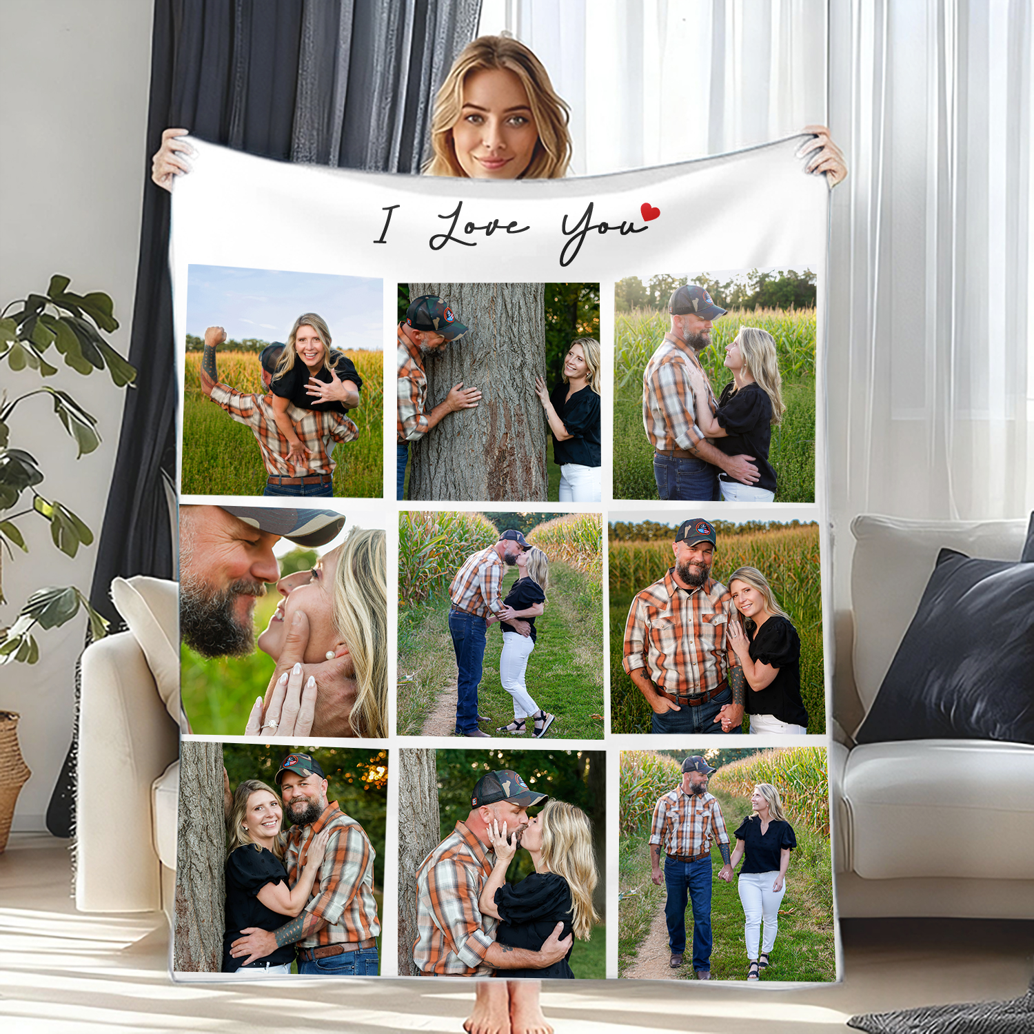 Custom Photo Blanket Gift for Couples Family
