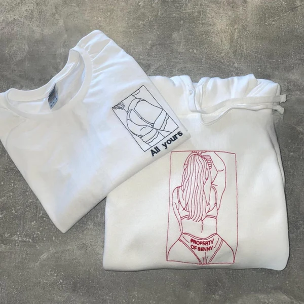 Embroidered Spicy Sweatshirt for Boyfriend, Custom Portrait Sweatshirt From Your Photo, Best Gift for Couple