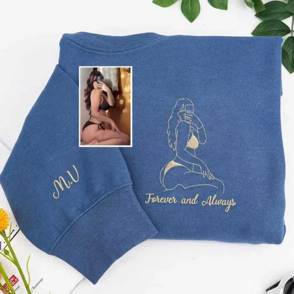 Embroidered Spicy Sweatshirt for Boyfriend, Custom Portrait Sweatshirt From Your Photo, Best Gift for Couple