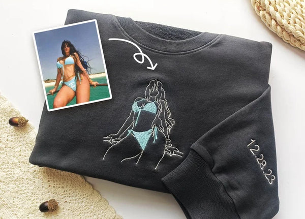 Embroidered Spicy Sweatshirt for Boyfriend, Custom Portrait Sweatshirt From Your Photo, Best Gift for Couple
