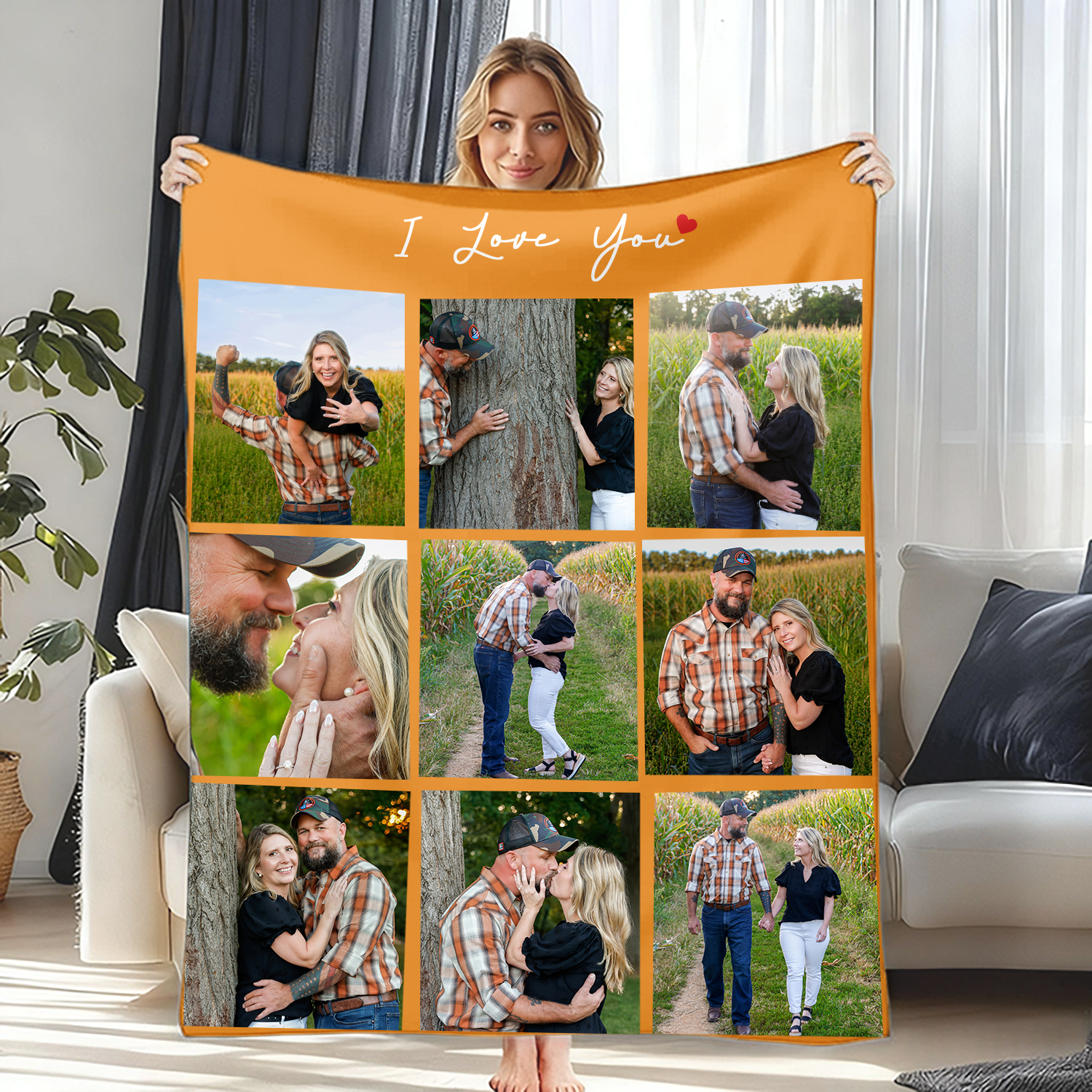 Custom Photo Blanket Gift for Couples Family