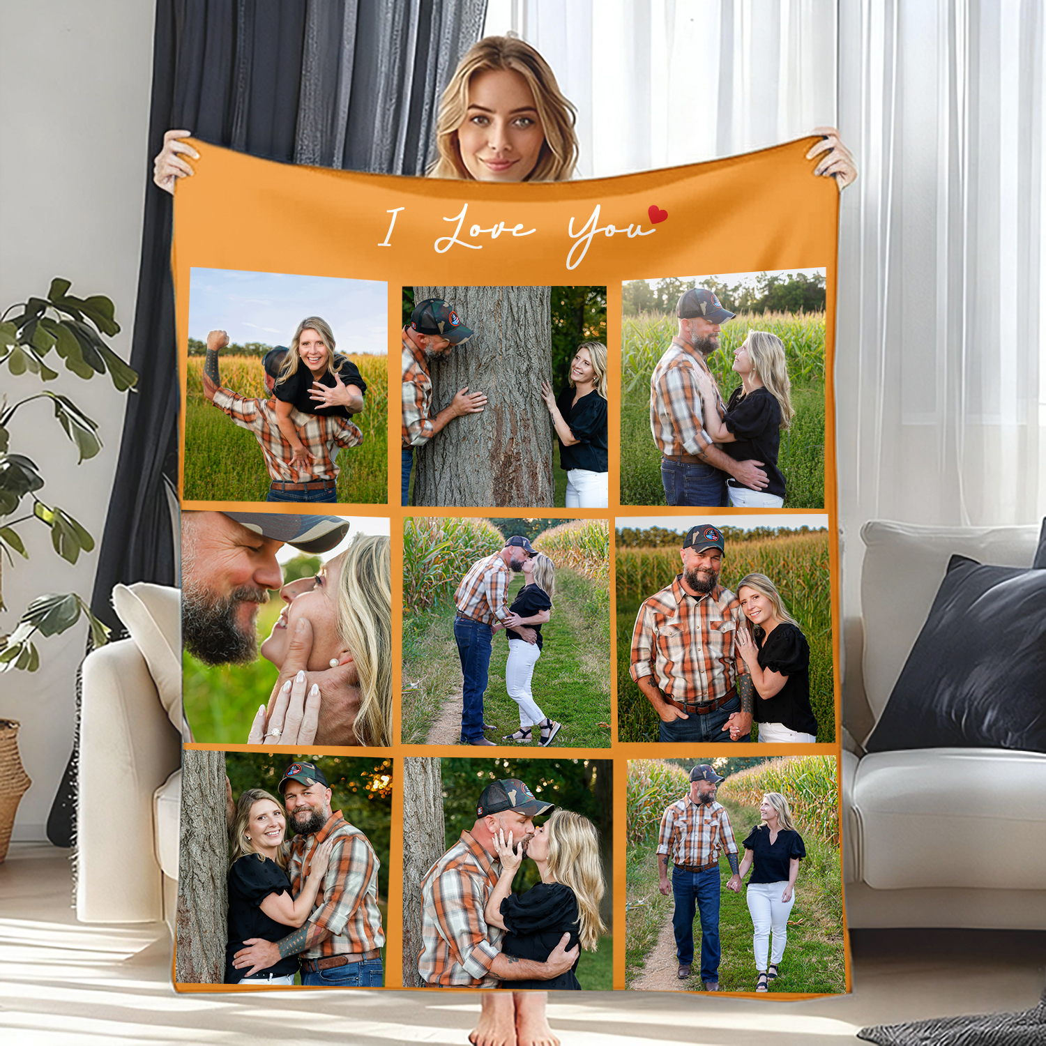 Custom Photo Blanket Gift for Couples Family