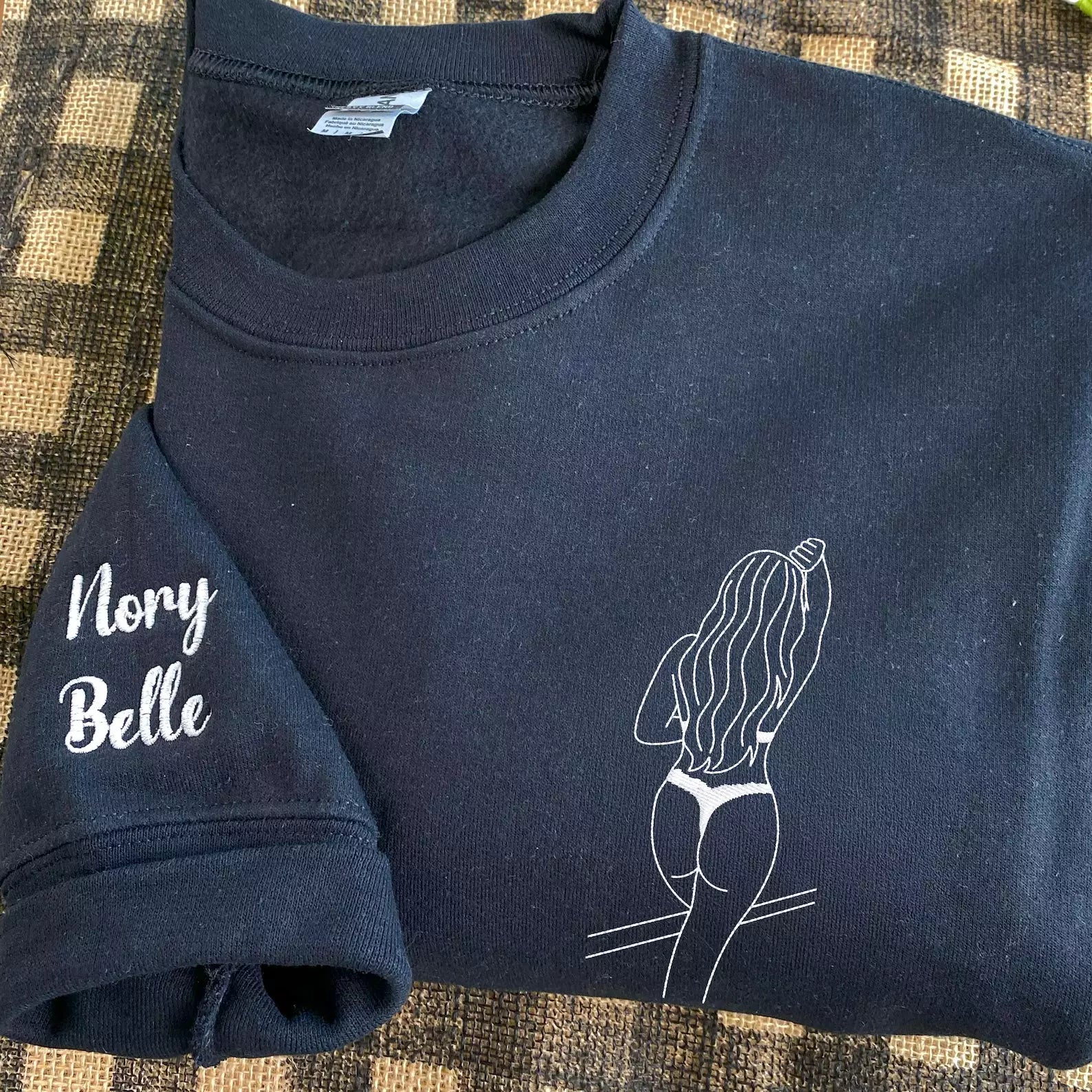 Custom Embroidered Spicy Portrait Sweatshirt, Personalized Couple Sweatshirt, Gift For Boyfriend