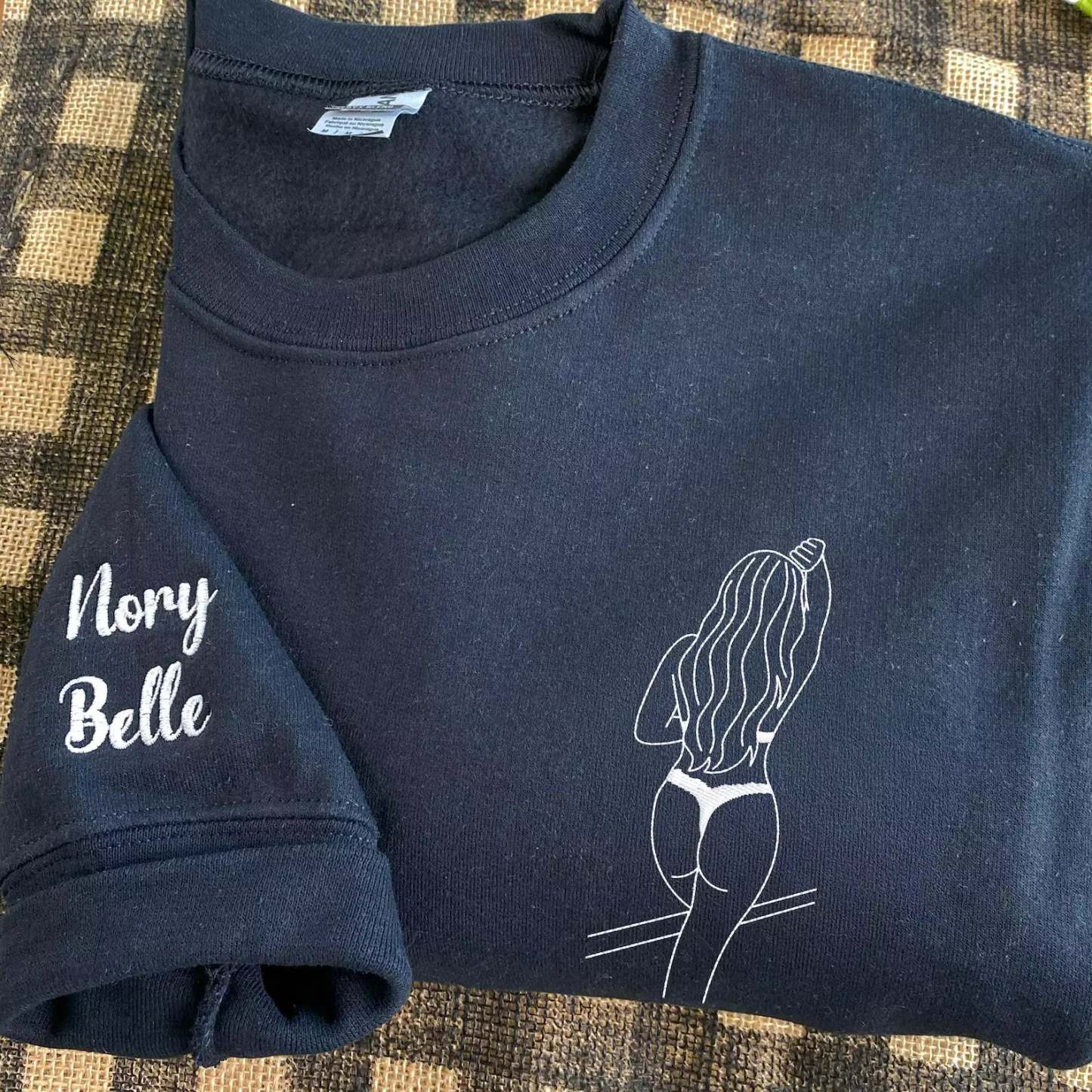 Custom Embroidered Spicy Portrait Sweatshirt, Personalized Couple Sweatshirt, Gift For Boyfriend