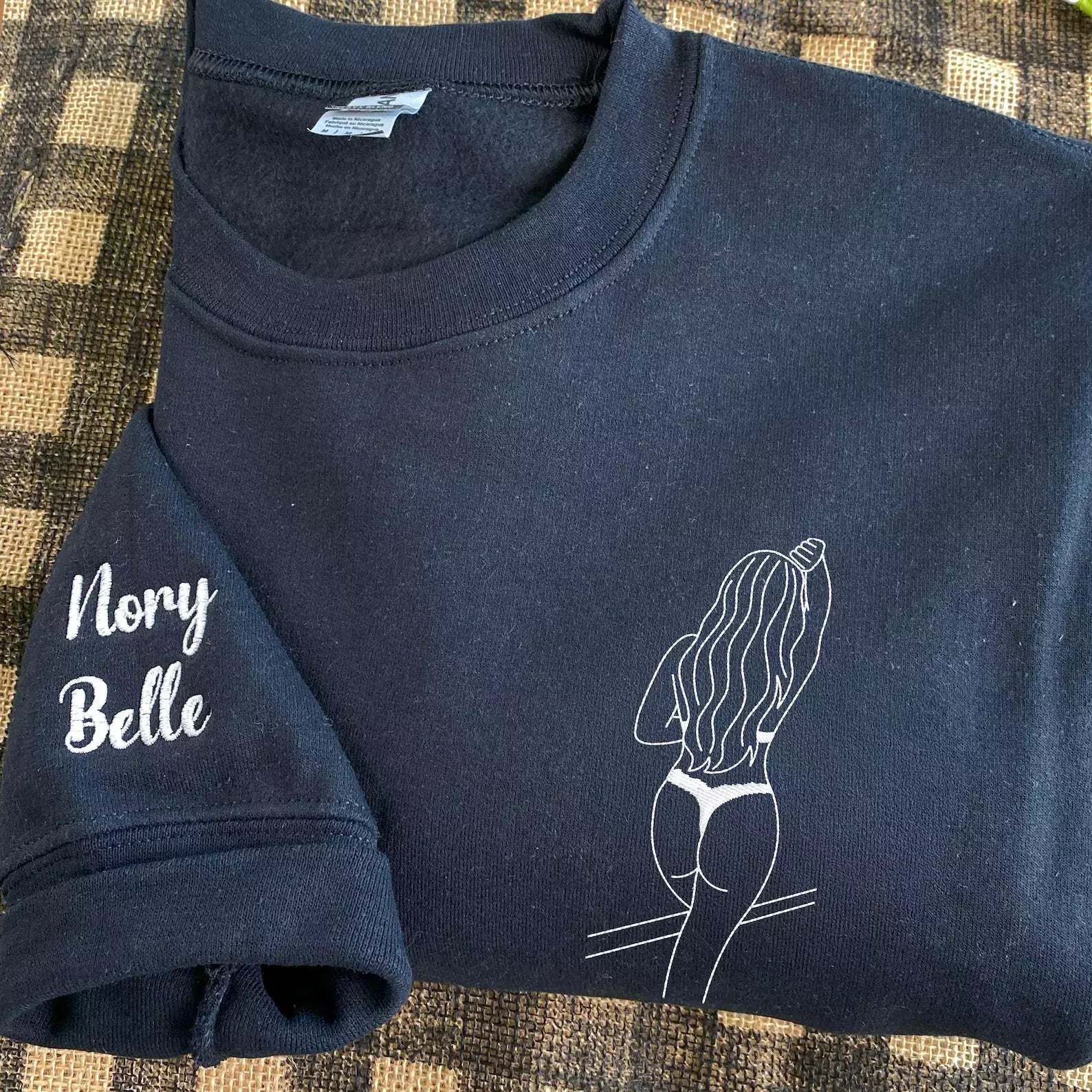 Custom Embroidered Spicy Portrait Sweatshirt, Personalized Couple Sweatshirt, Gift For Boyfriend