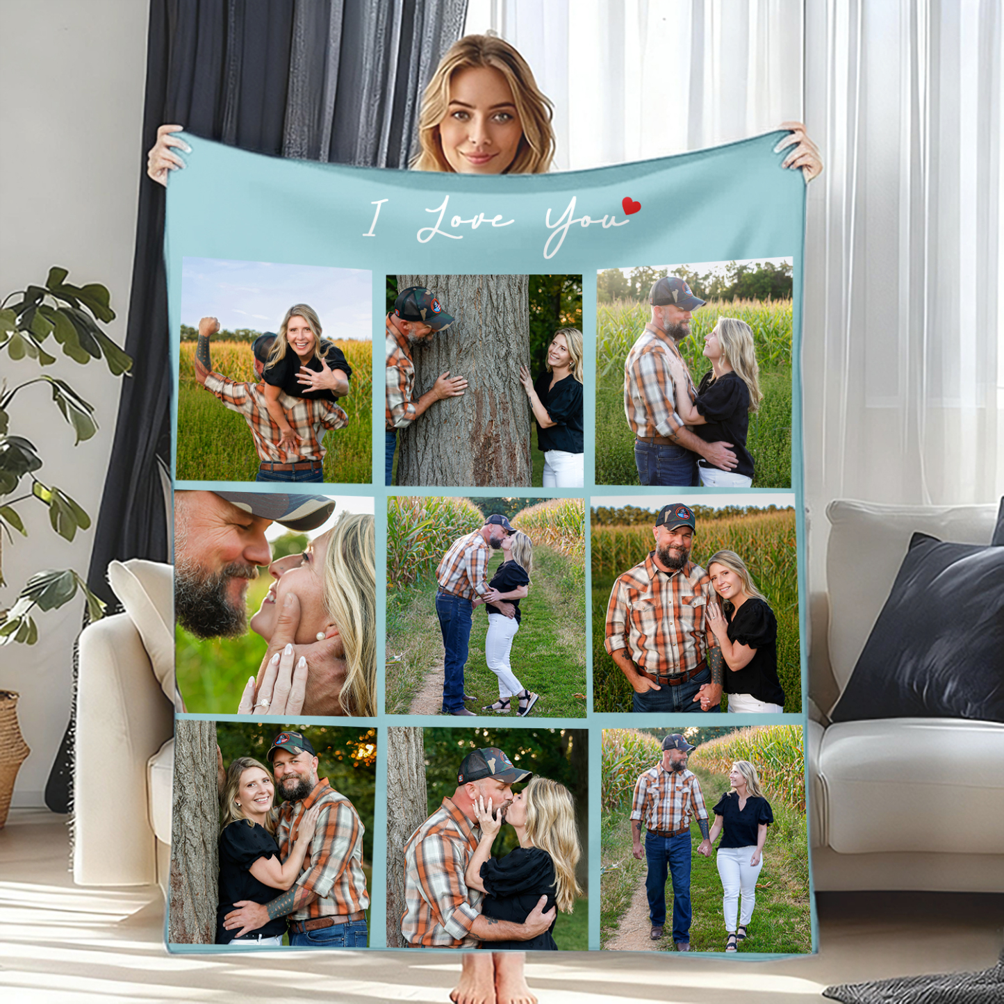 Custom Photo Blanket Gift for Couples Family